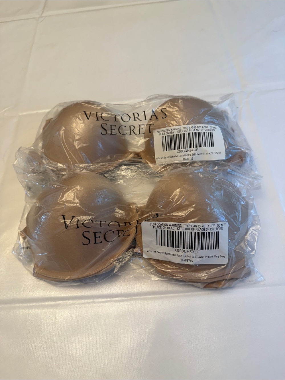Victoria's Secret Bombshell Push Up bras set of two - BNW unopened. Beige.
